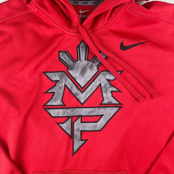Nike Therma-Fit Hoodie Men‎ L Red Manny Pacquiao Logo Pullover Boxing Sweatshirt - Picture 4 of 10